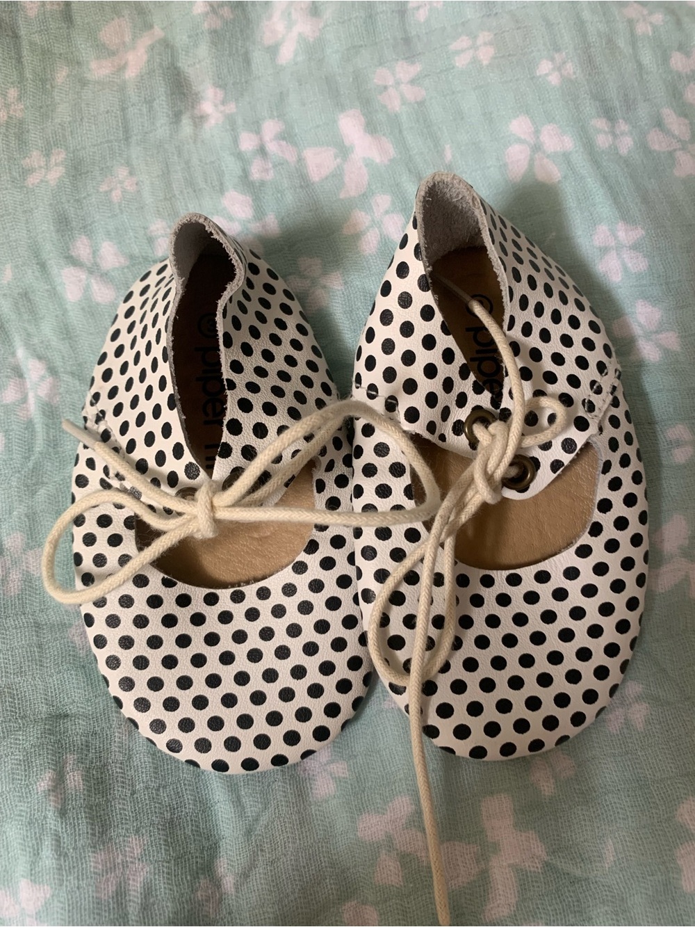 Polka Dot Lace-Up Baby Shoes - Black on Cream